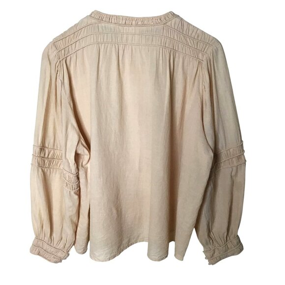 MIRTH Beirut Peach Button Blouse M Boho Artisan Luxe Balloon Sleeve Cotton Top - Picture 2 of 9